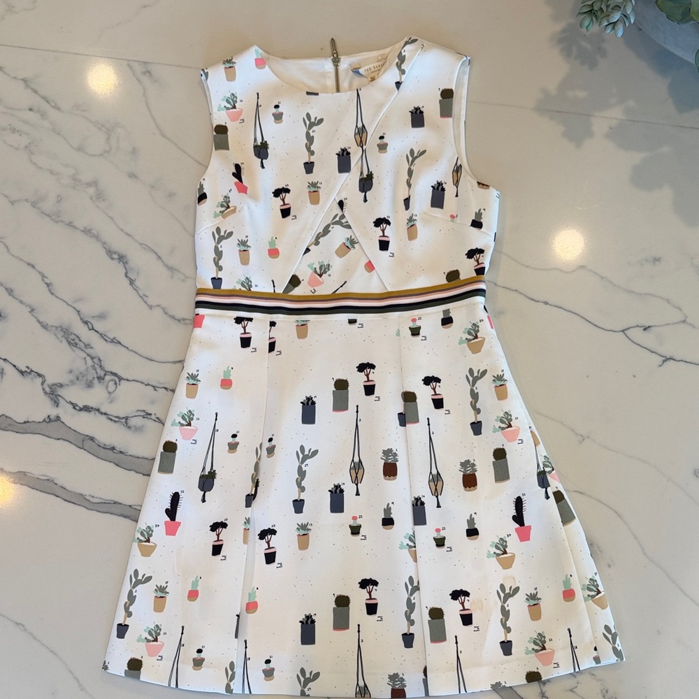 Ted Baker London White Mini Dress with Potted Plant Print